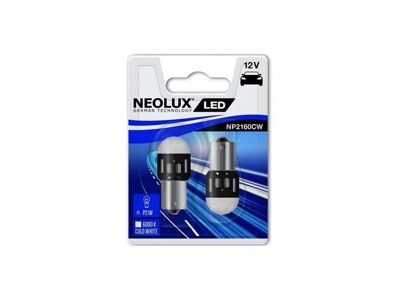 Комплект 2 броя LED лампи NeoLux тип P21W студено бяла, 6000K, 12V, 1.2W, BA15d
