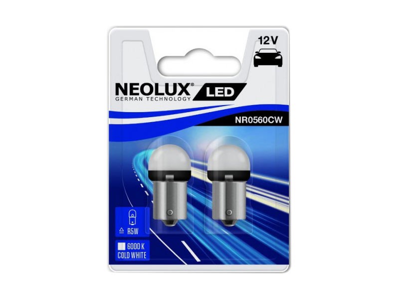 Комплект 2 броя LED лампи NeoLux тип R5W студено бяла, 6000K, 12V, 0.8W, BA15s