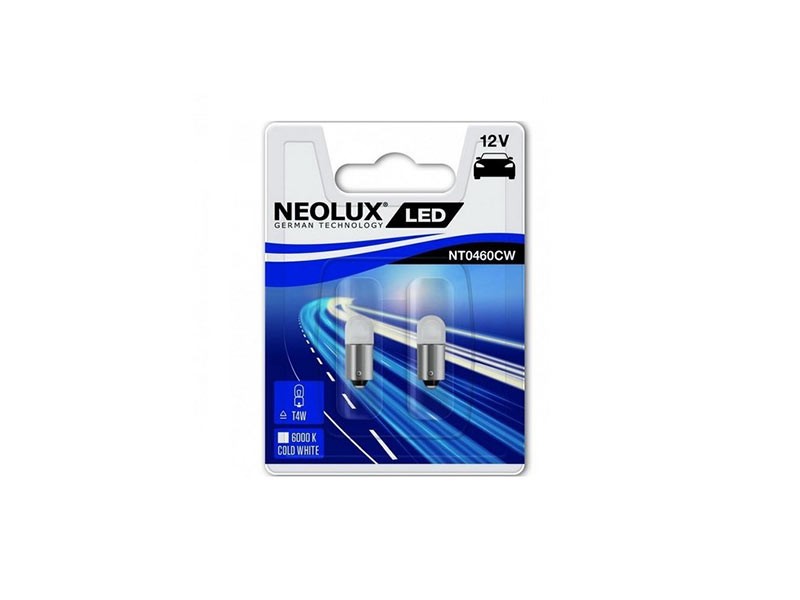 Комплект 2 броя LED лампи NeoLux тип T4W студено бяла, 6000K, 12V, 0.5W, BA9s