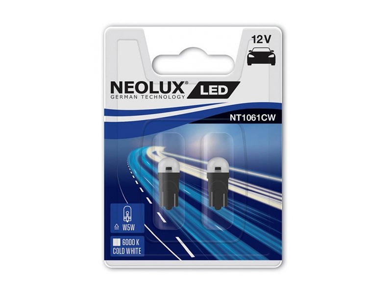 Комплект 2 броя LED лампи NeoLux тип W5W студено бяла, 6000K, 12V, 0.5W, W2.1x9.5d