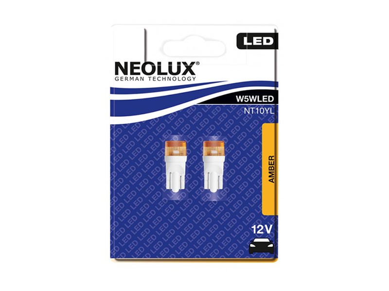 Комплект 2 броя LED лампи NeoLux тип W5W жълти, 12V, 0.5W, W2.1x9.5d