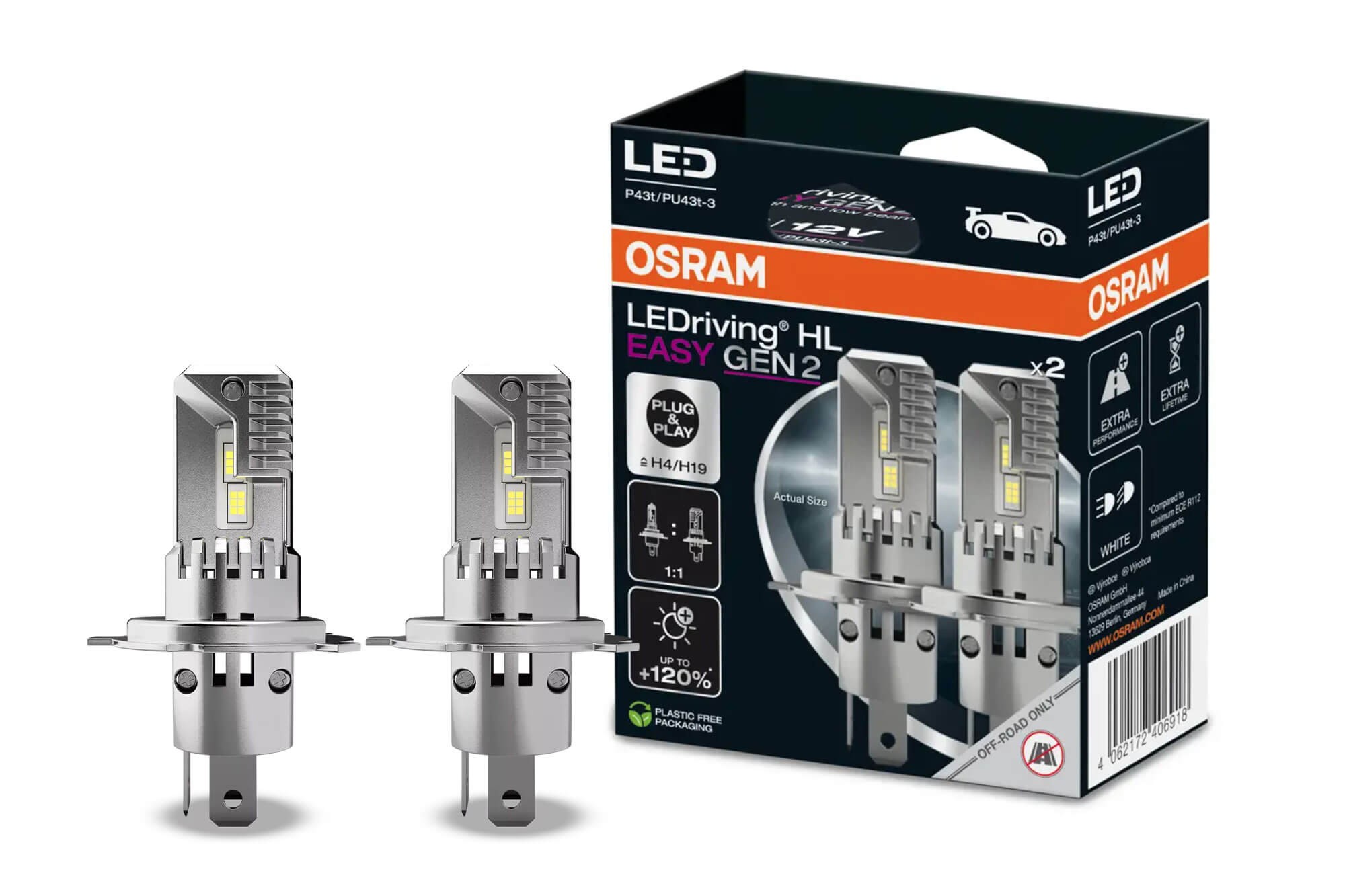 Комплект 2 броя LED крушки Osram Easy GEN2 H4/H19 12V, 22/24W, 6500K, 1850/1500lm