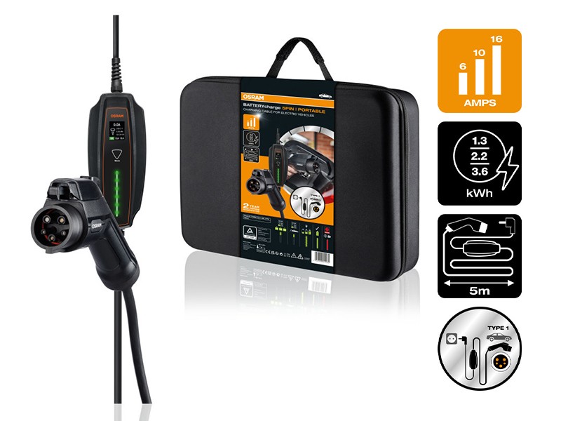 Портативна зарядна станция Osram BATTERYcharge с 5 пина тип 1 за електромобили и plug-in хибриди, до 3.6W, до 16A, 240V