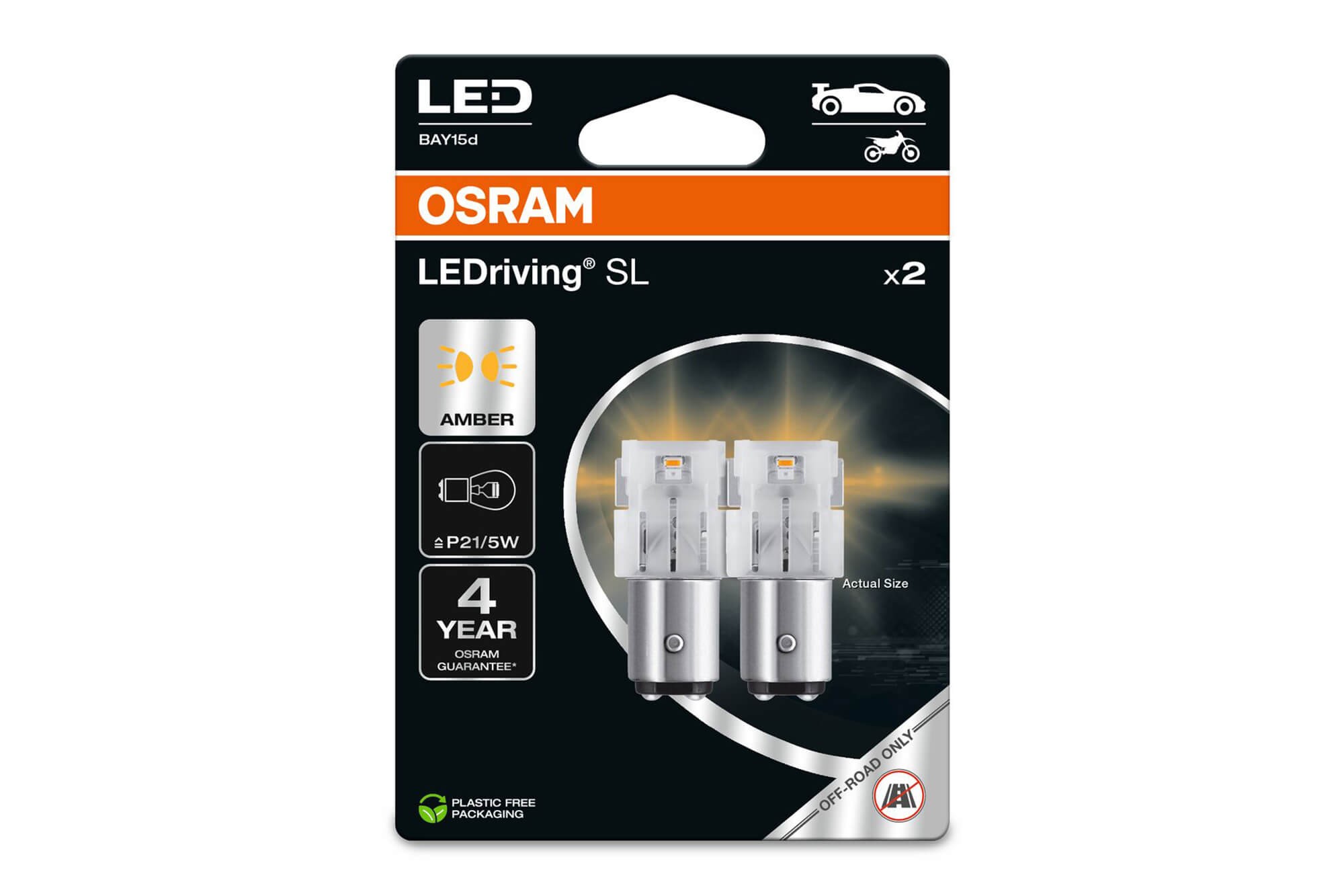  Комплект 2 броя LED лампи Osram тип P21/5W кехлибар, 55LM, 12V, 1.30W, BAY15d