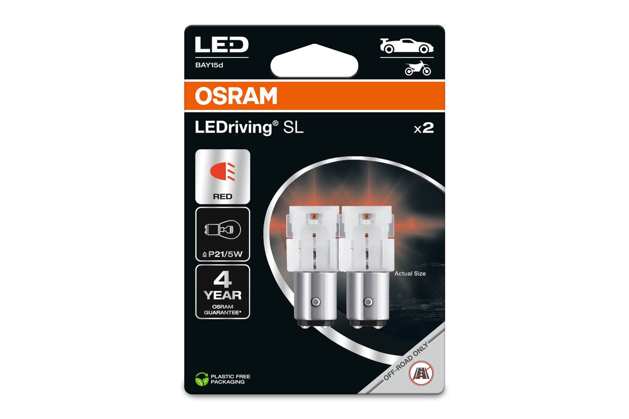  Комплект 2 броя LED лампи Osram тип P21/5W червени, 100LM, 12V, 1.40W, BAY15d