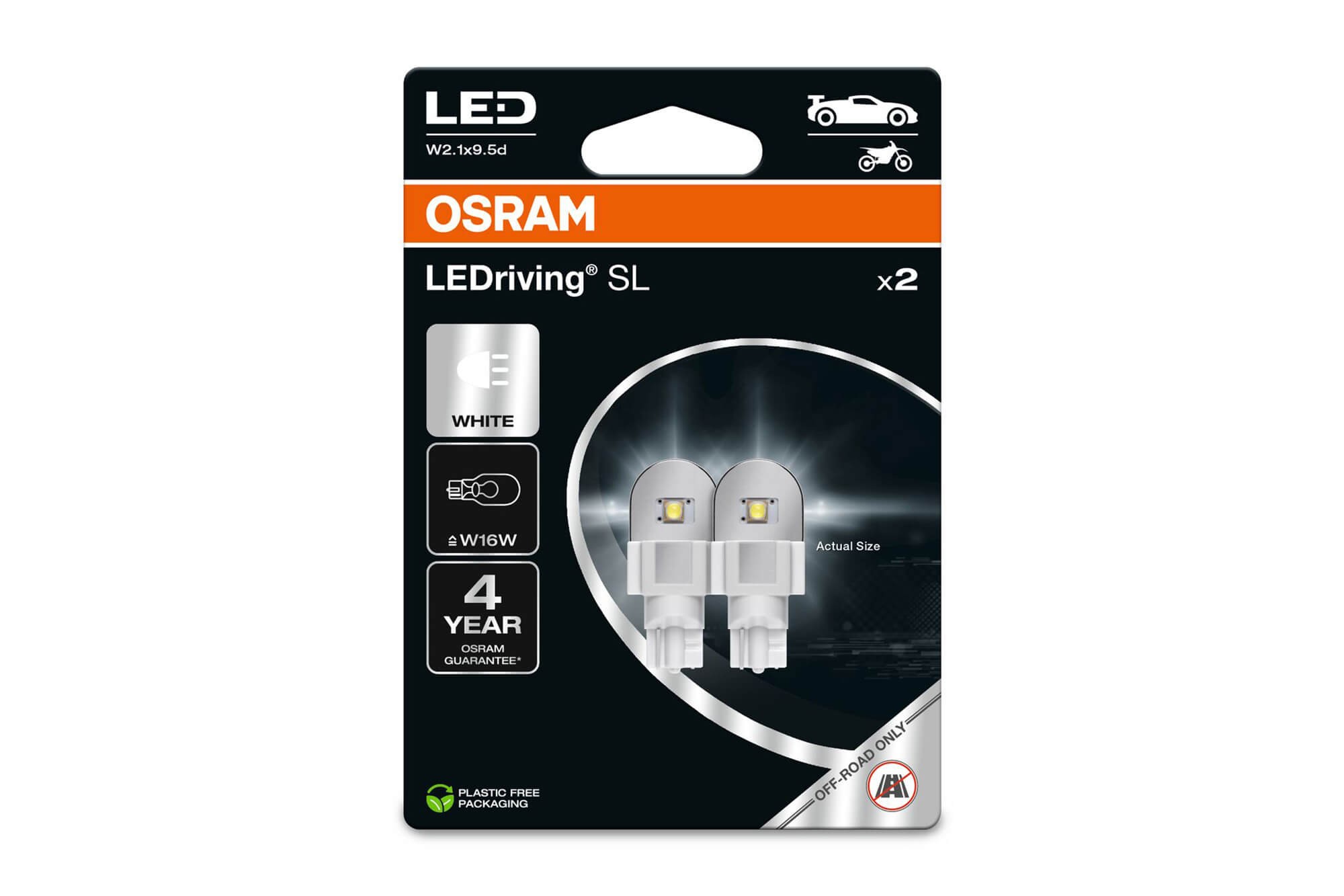  Комплект 2 броя LED лампи Osram тип W16W бели 6000K, 280LM, 12V, 2.10W, W2.1x9.5d