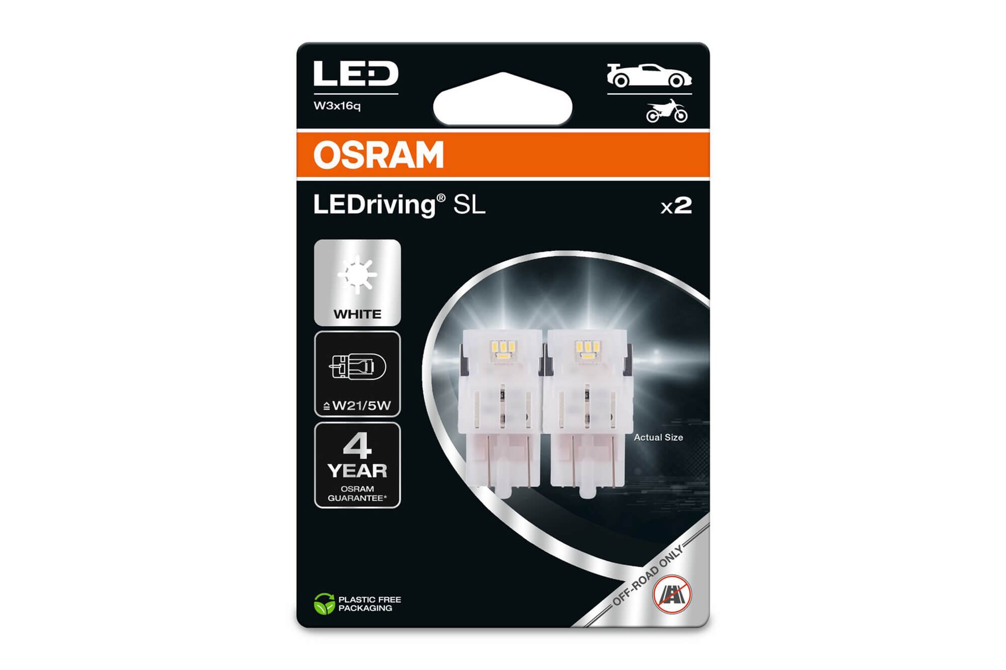  Комплект 2 броя LED лампи Osram тип W21/5W бели 6000K, 155LM, 12V, 1.90W, W3x16q