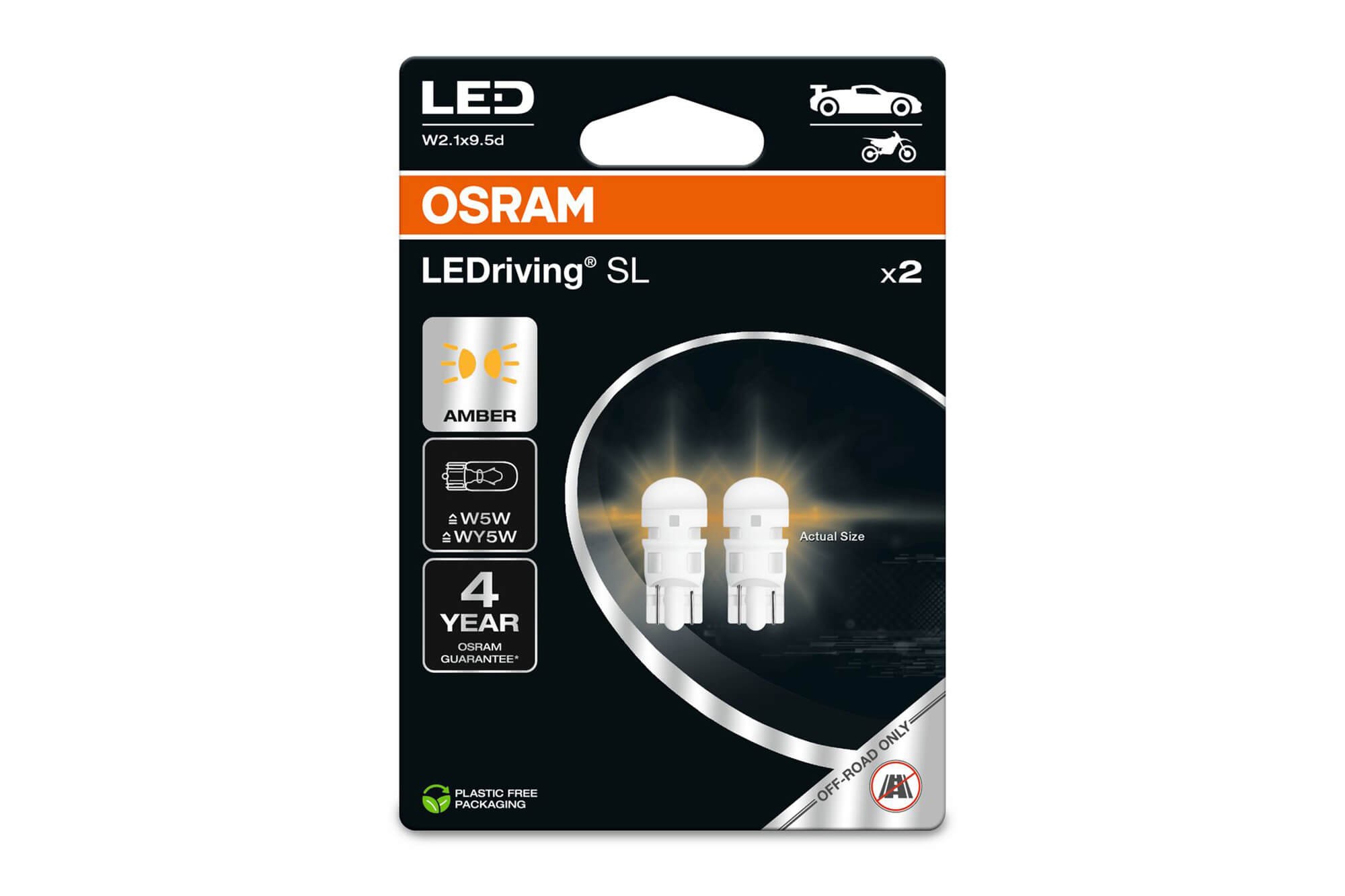  Комплект 2 броя LED лампи Osram тип W5W кехлибар, 7LM, 12V, 0.5W, W2.1x9.5d