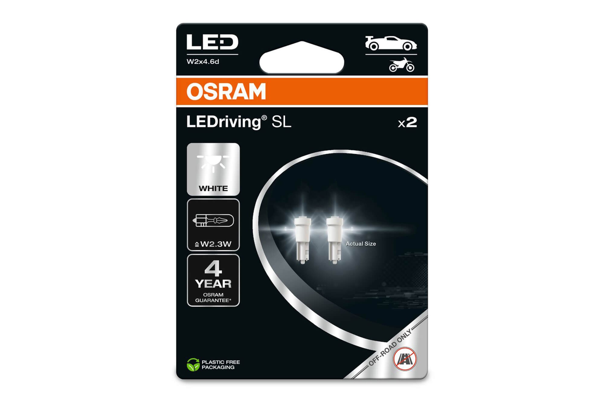 Комплект 2 броя LED лампи тип W2.3W студено бели 12V, 2.3W, W2x4.6d, 6000K, 25lm
