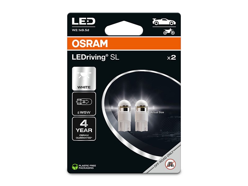 Комплект 2 броя LED лампи Osram тип W5W бяла 6000K, 70LM, 0.80W, 12V, W2.1x9.5d
