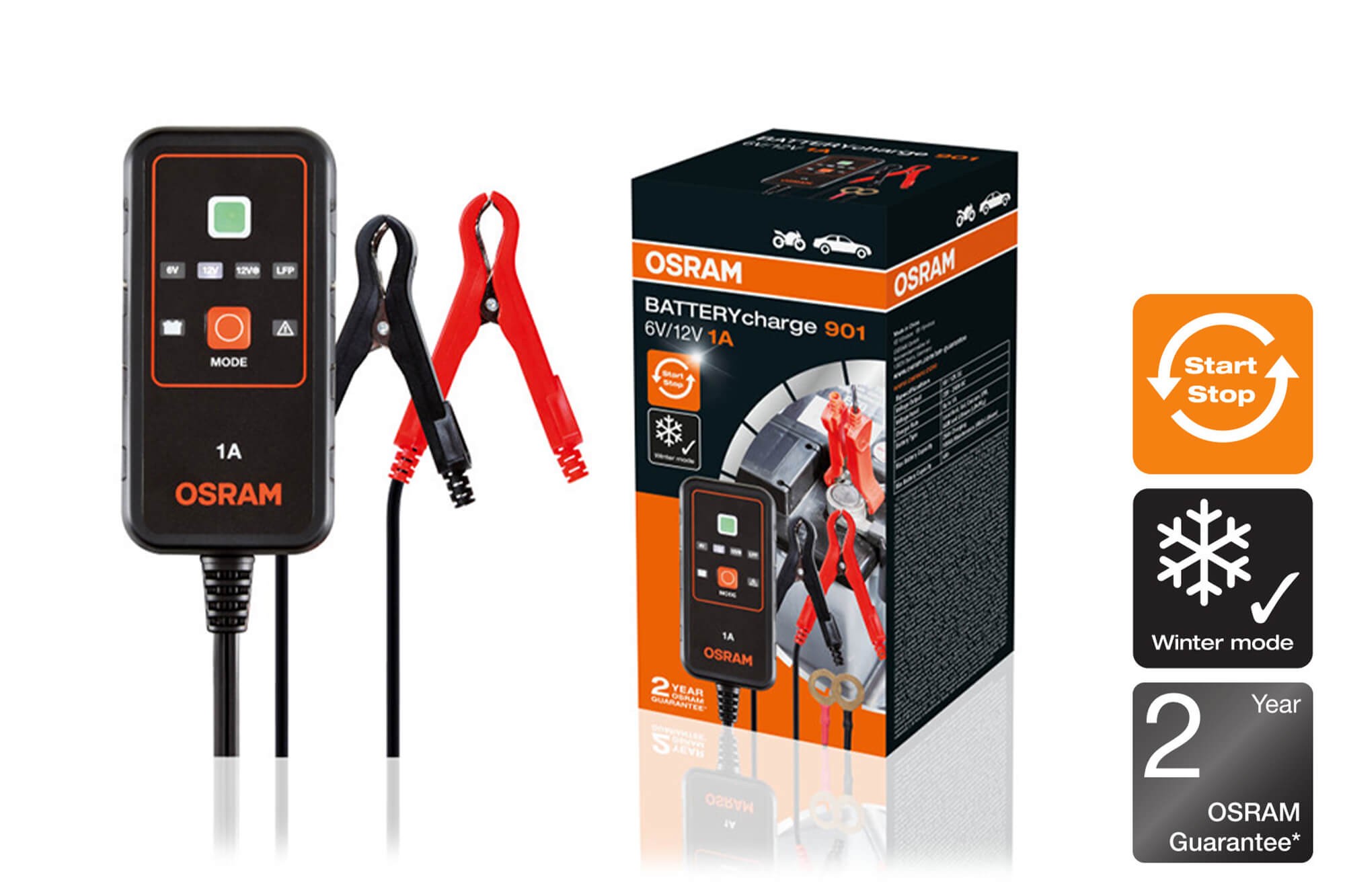Smart зарядно Osram модел 901, 6/12V, 1A за акумулатори до 25Ah