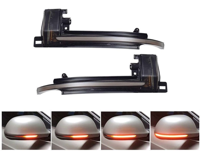 Тунинг LED динамични мигачи за странични огледала на Audi A3 2008-2010, A4 2007-2009, A5 2007-2009, A6 2008-2010, A8 2007-2010, Q3 2011-2017 с опушена основа, ляв + десен