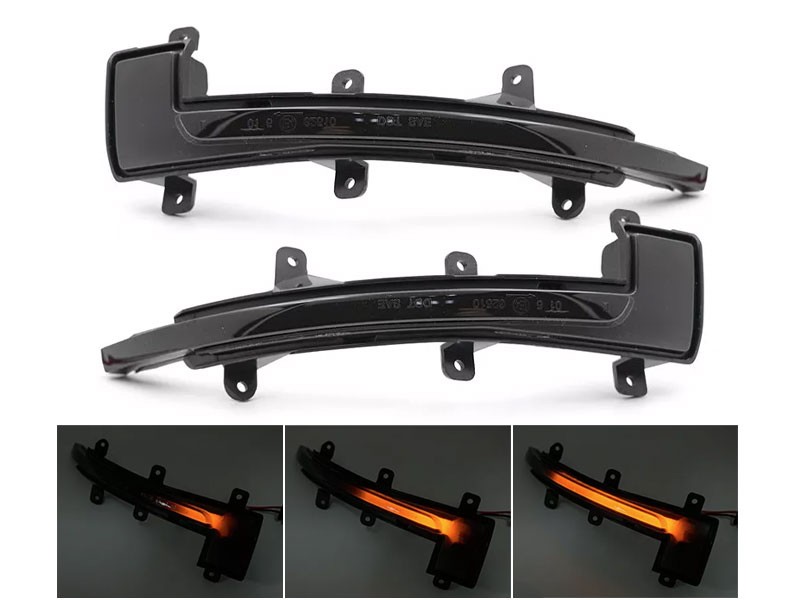 Тунинг LED динамични мигачи за странични огледала на Audi R8 2007-2015, TT, TTS, TTRS 2007-2013 с опушена основа, ляв + десен