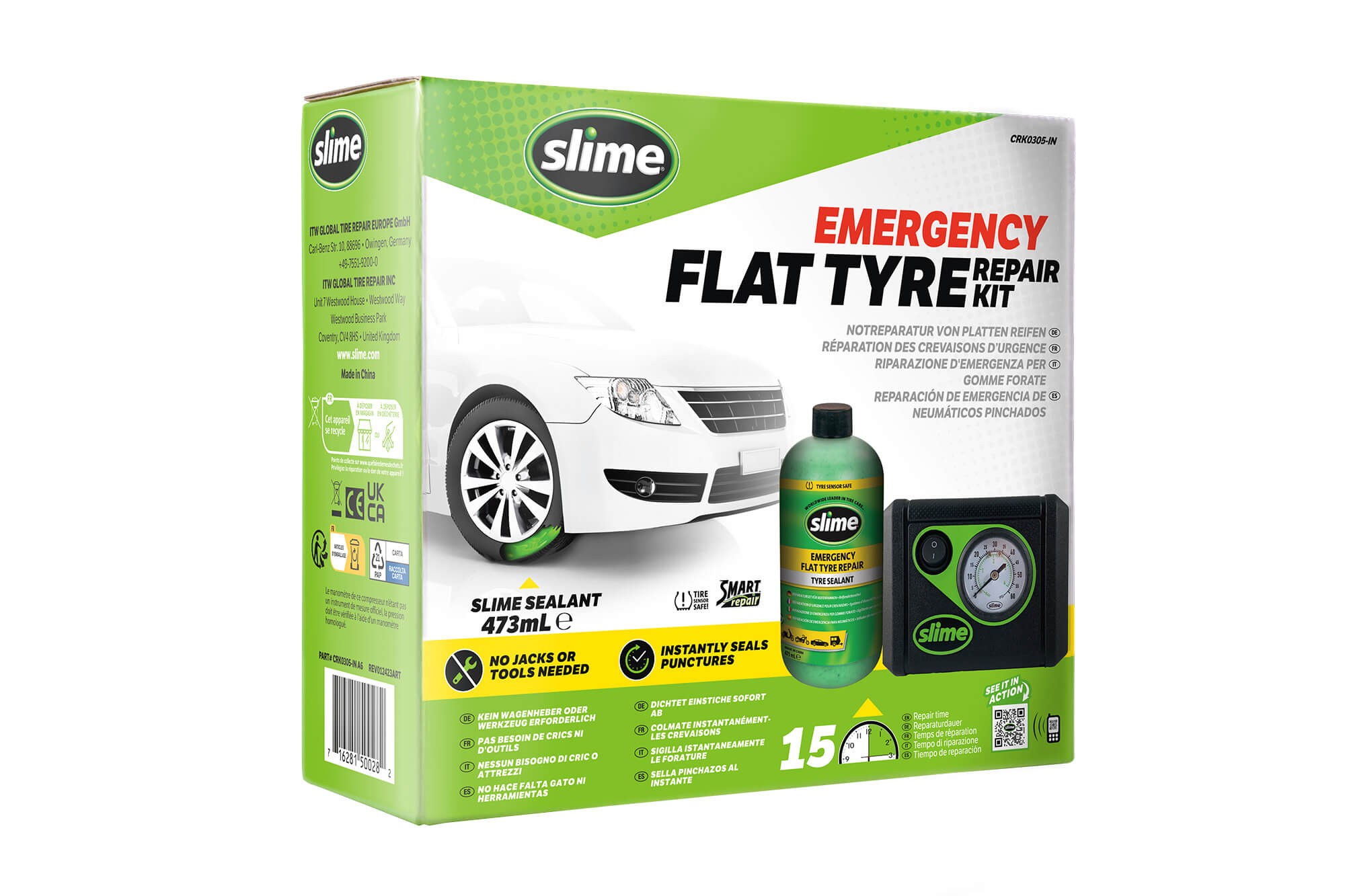 Smart ремонтен комплект за спукана гума с компресор и уплътнител Slime 473ml