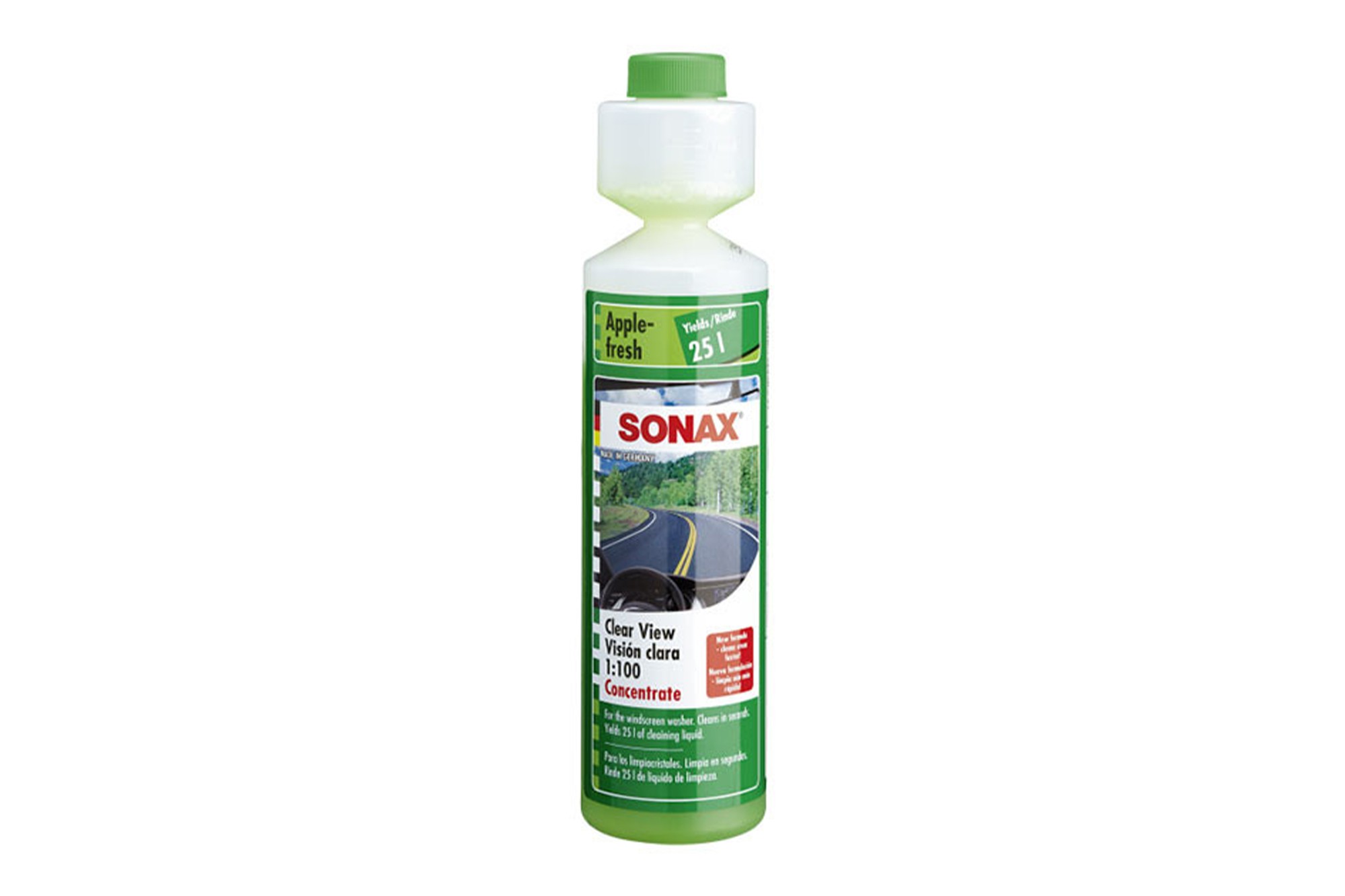 Лятна течност Sonax Clear View за чистачки, концентрат 1:100, 250ml с аромат на свежа ябълка Лятна течност Sonax Clear View за чистачки, концентрат 1:100, 250ml с аромат на свежа ябълка