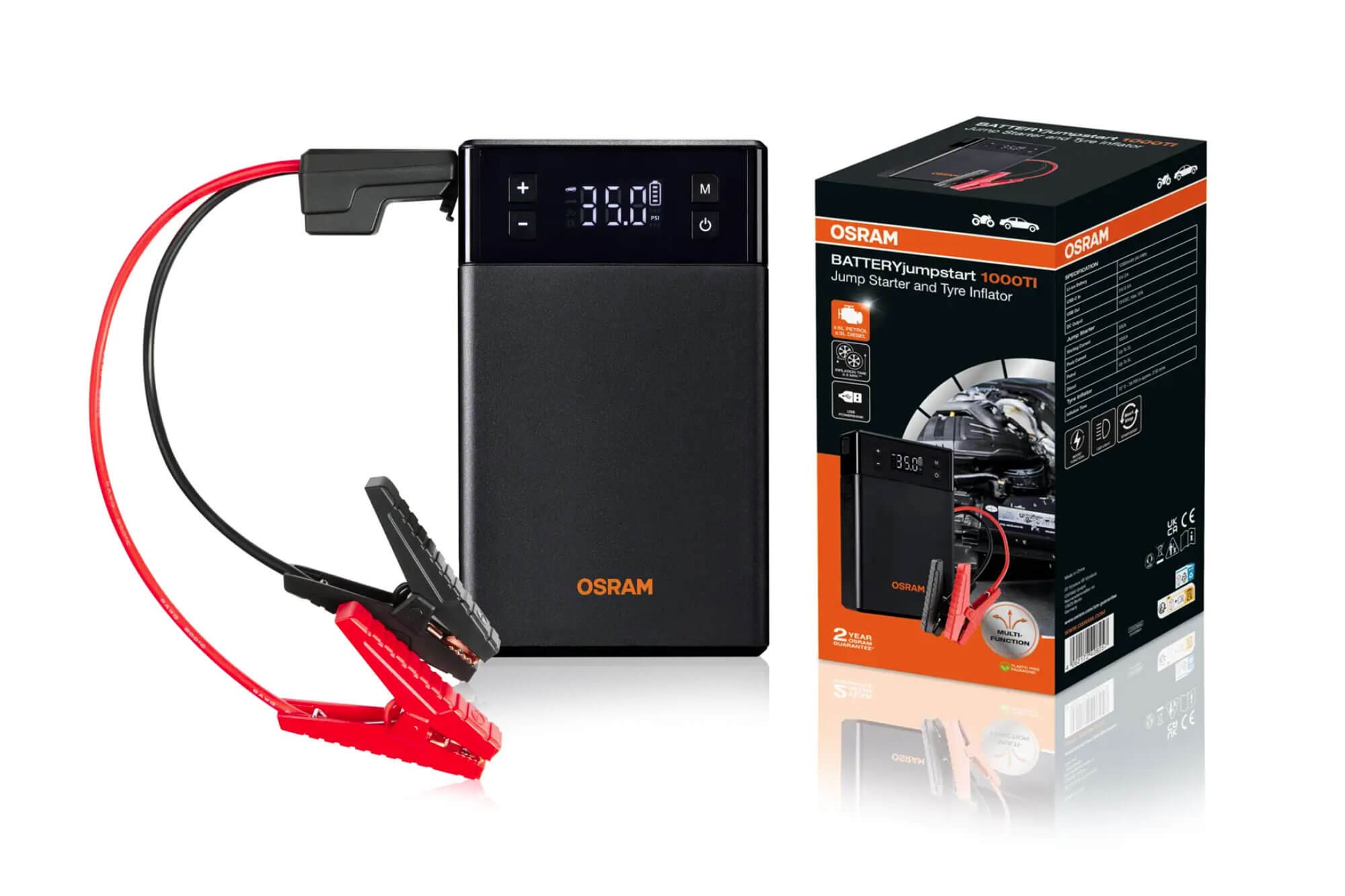 Външна батерия Osram BATTERYjumpstart 1000TI за стартиране на двигателя, с компресор за гуми, 12000mAh, 12V, 1000A