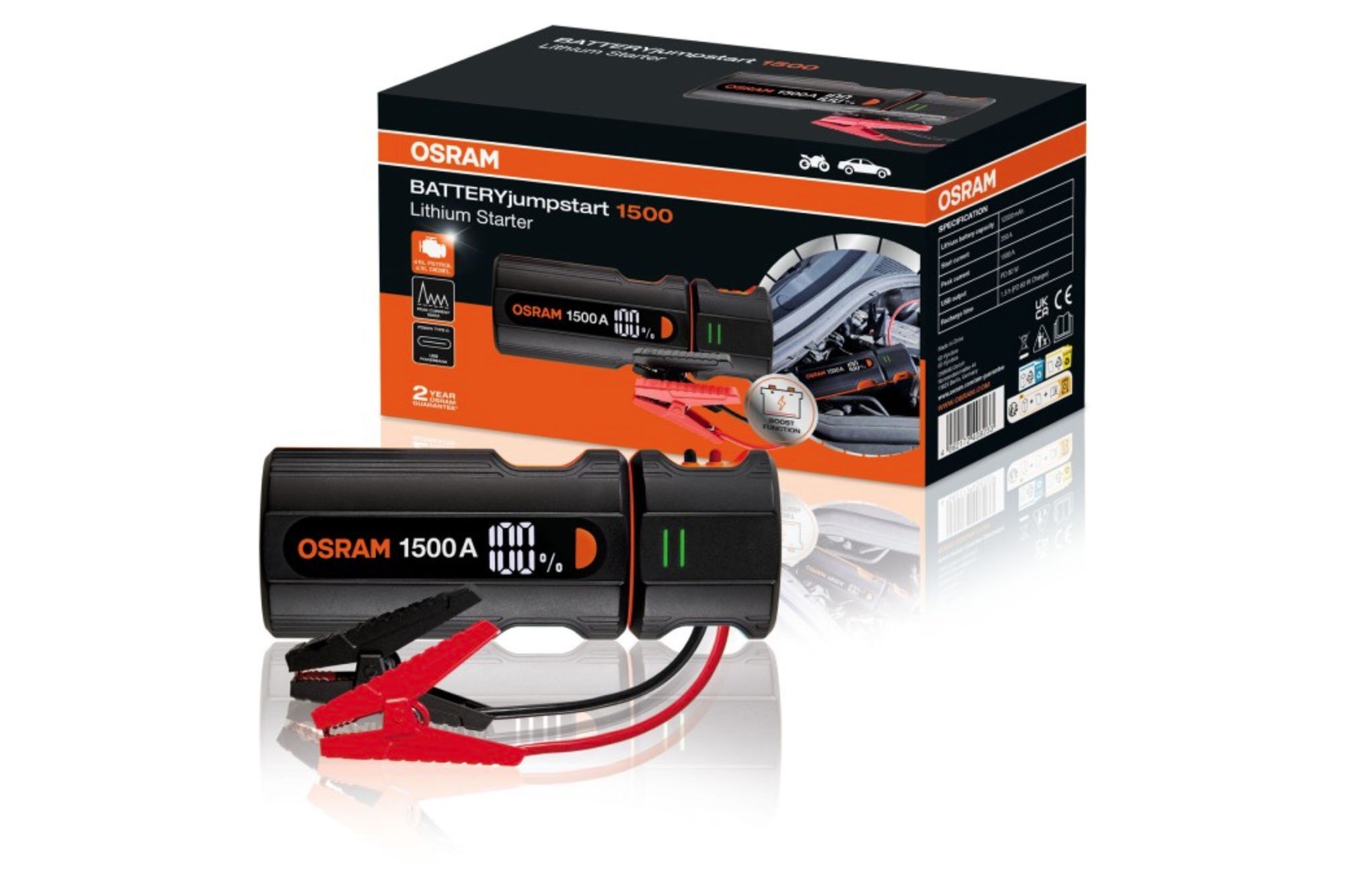 Външна батерия Osram BATTERYjumpstart 1500 за стартиране на двигателя, 12000mAh, 12V, 1500A