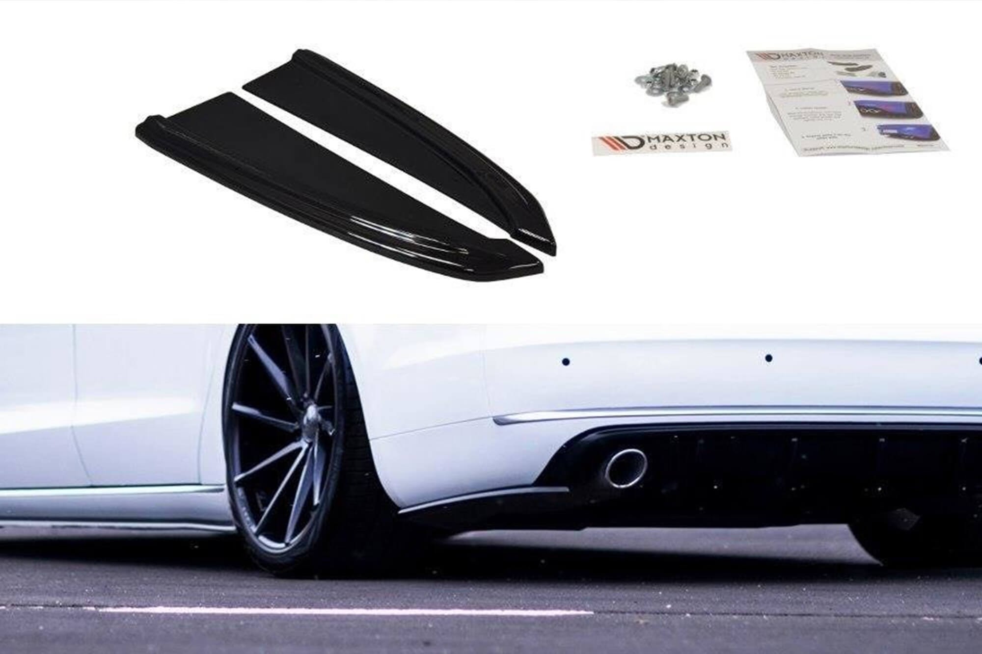Странични добавки Maxton Design за стандартна задна броня на Audi A8 D4 2009-2013, черен лак