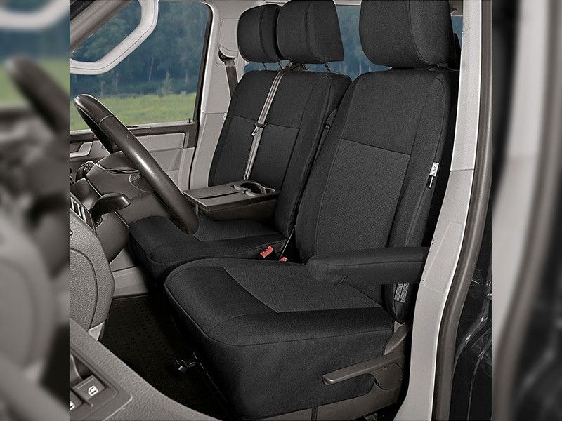 Тапицерия Kegel за предни седалки на VW T6 след 2015 година с единична + двойна седалка с опция за спускаща масичка, цвят графит