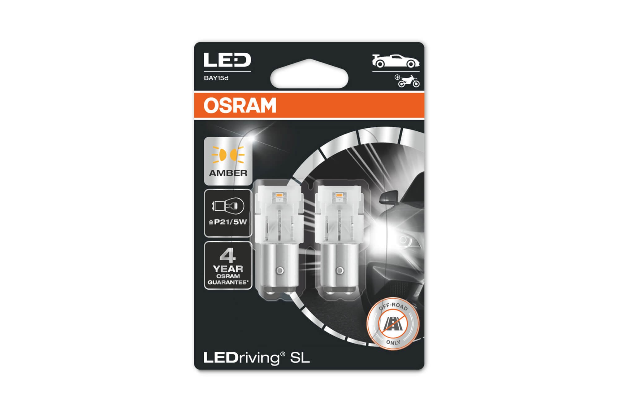  Комплект 2 броя LED лампи Osram тип P21/5W кехлибар, 55LM, 12V, 1.30W, BAY15d