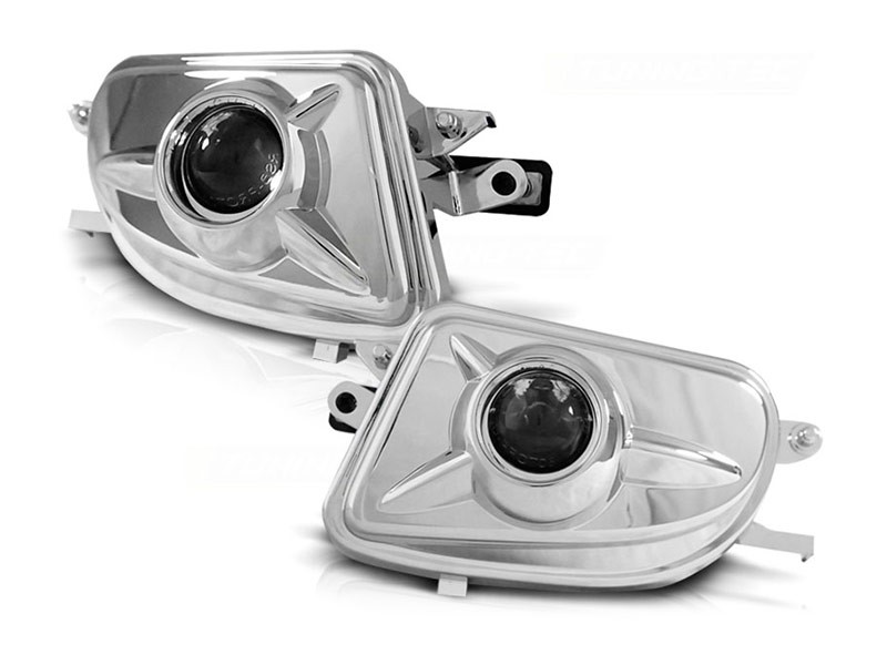 Комплект халогени с лупа за Mercedes E класа W210 1999-2002/SLK R170 1996-2000/CLK W208 1998-2002 хром, ляв + десен
