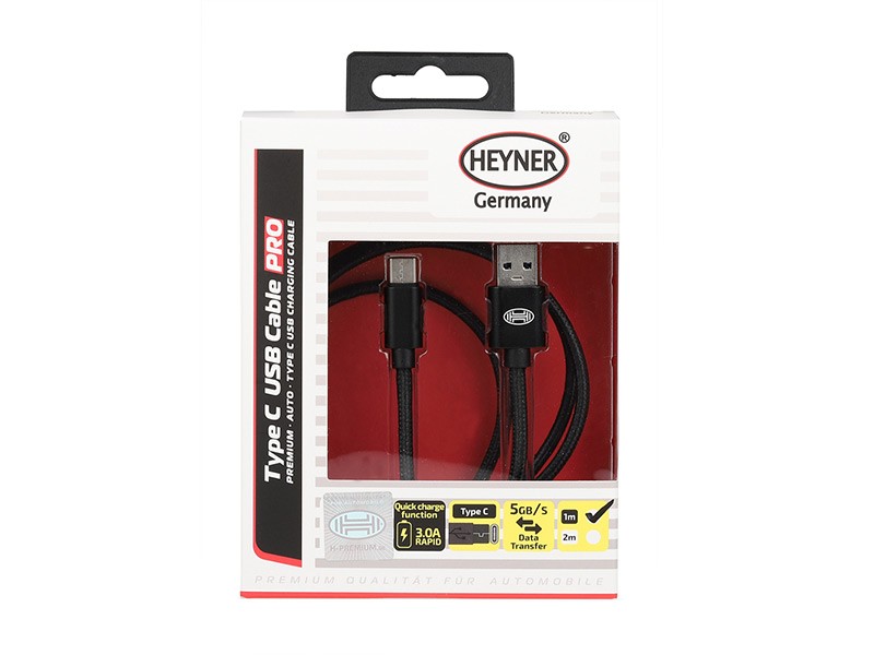 USB кабел Heyner Pro тип C 1м черен