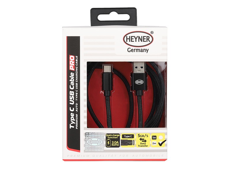 USB кабел Heyner Pro тип C 2м черен