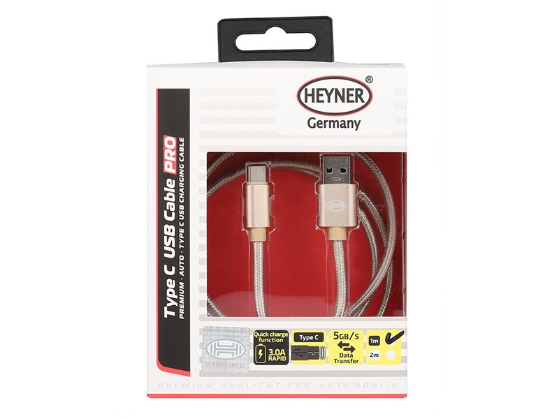 USB кабел Heyner Pro тип C 1м златист