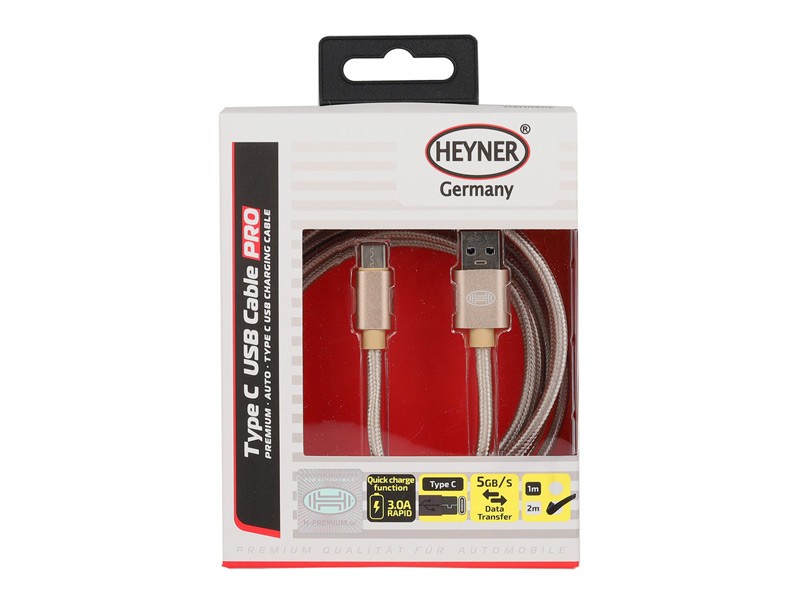 USB кабел Heyner Pro тип C 2м златист