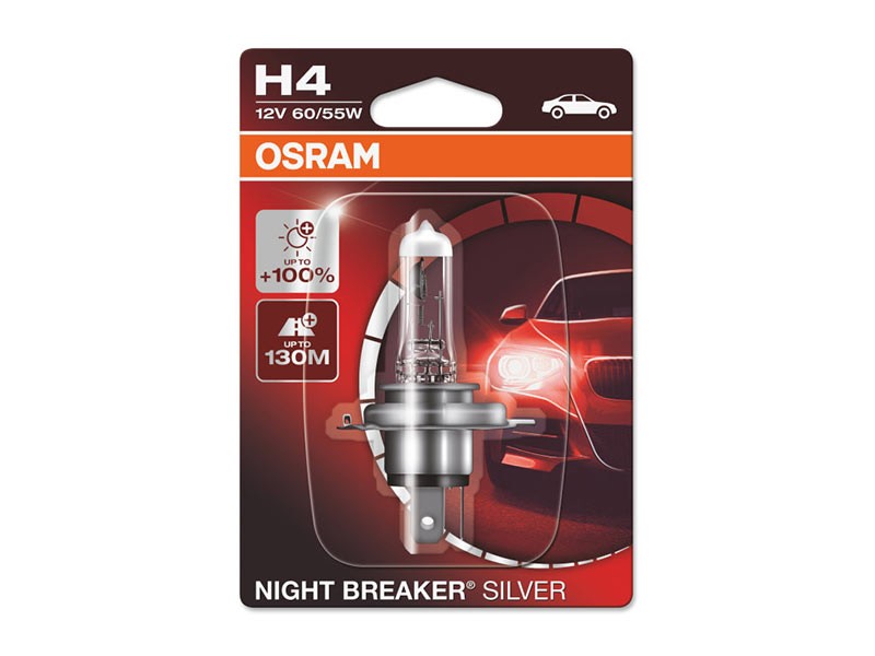 Халогенна крушка Osram H4 Night Breaker Silver 12V, 60/55W, P43t, 1650/1000lm, 1 брой в блистер