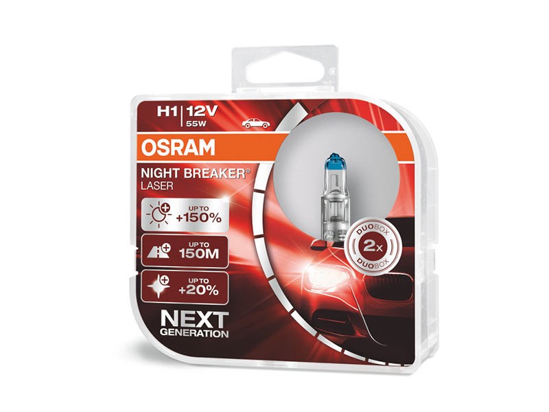Комплект 2 броя халогенни крушки Osram H1 Night Breaker Laser +150% 12V, 55W, P14.5s, 1550lm