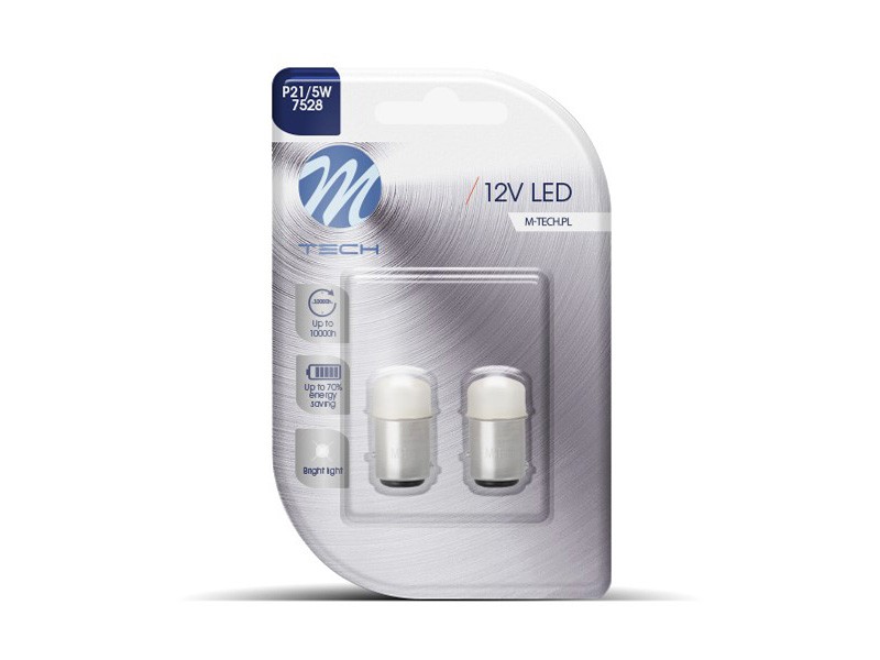 LED крушки M-tech бели, P21/5W, 12V, 3W, 5700K, BaY15d, 2 броя