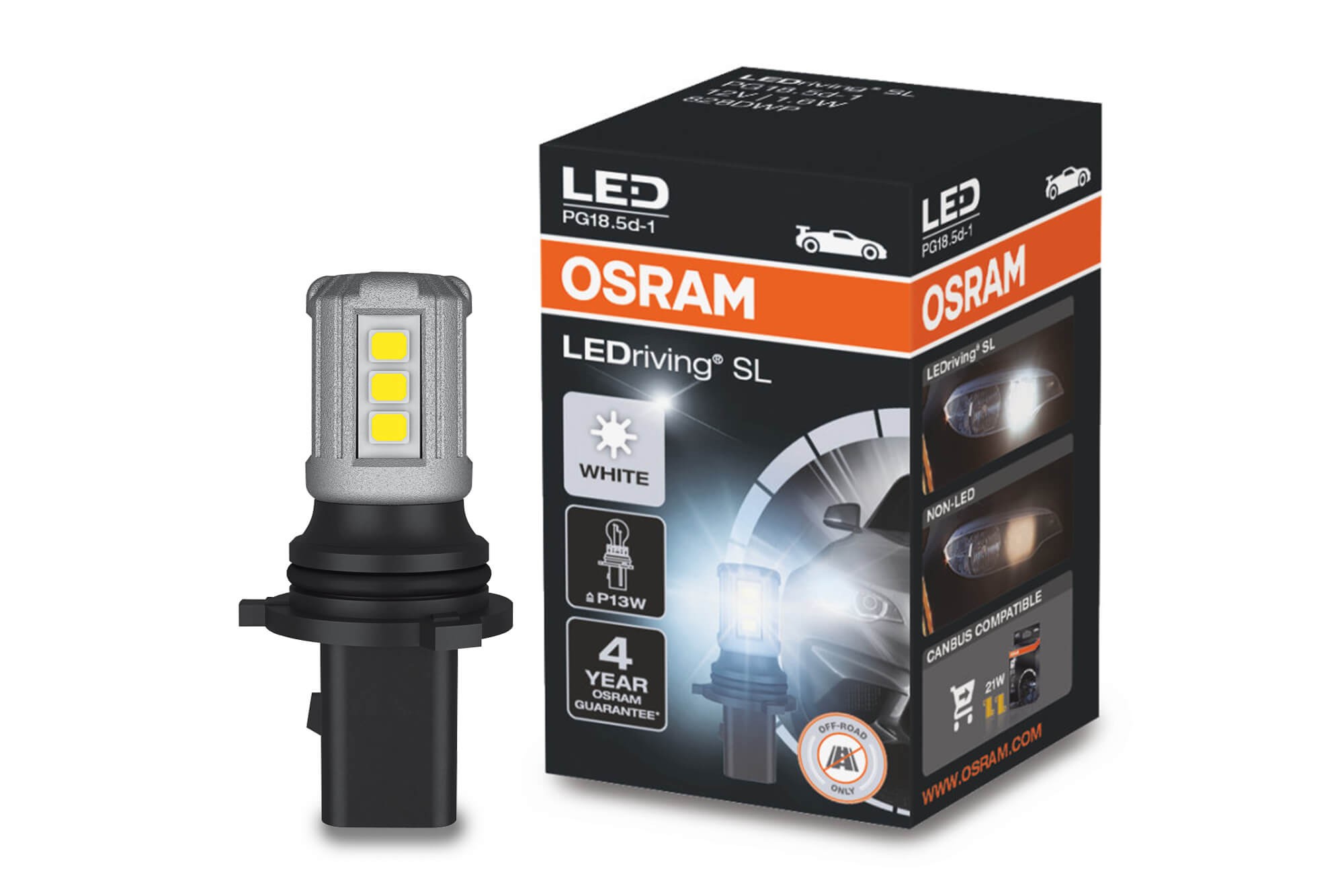 LED лампа OSRAM тип P13W бяла 6000K, 130LM, 12V, 1.6W, PG18.5D-1 