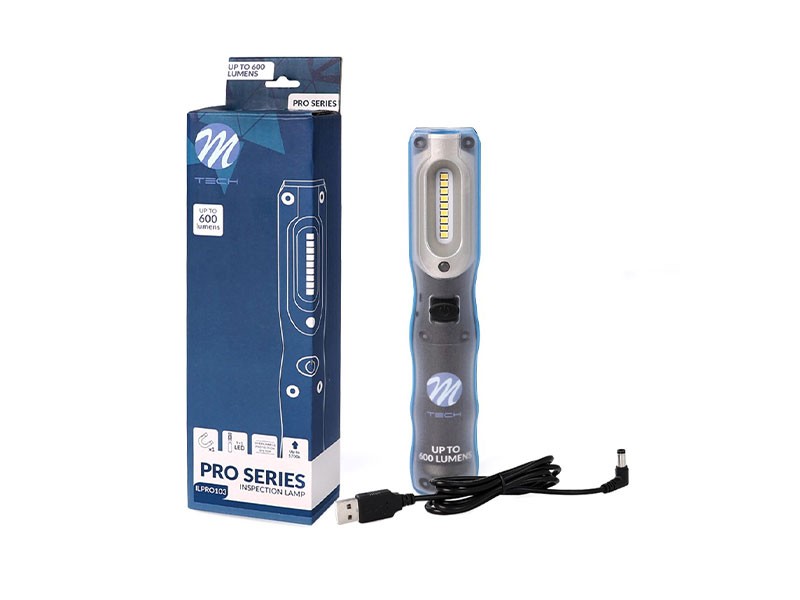 LED професионална сервизна лампа M-tech PRO с двойна светлина 600lm + 200lm, 5700K, с вградена батерия 3.7V 2500mAh Li-Ion