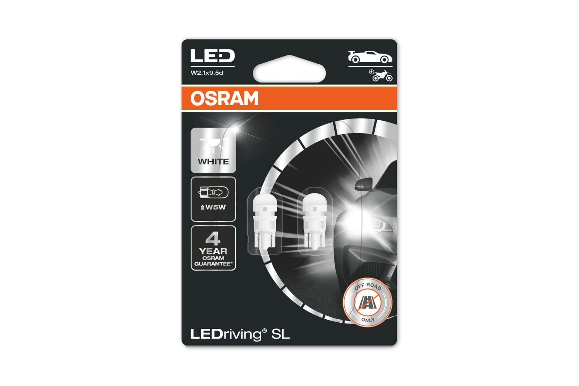 Комплект 2 броя LED лампи Osram тип W5W бяла 6000K, 70LM, 0.80W, 12V, W2.1x9.5d