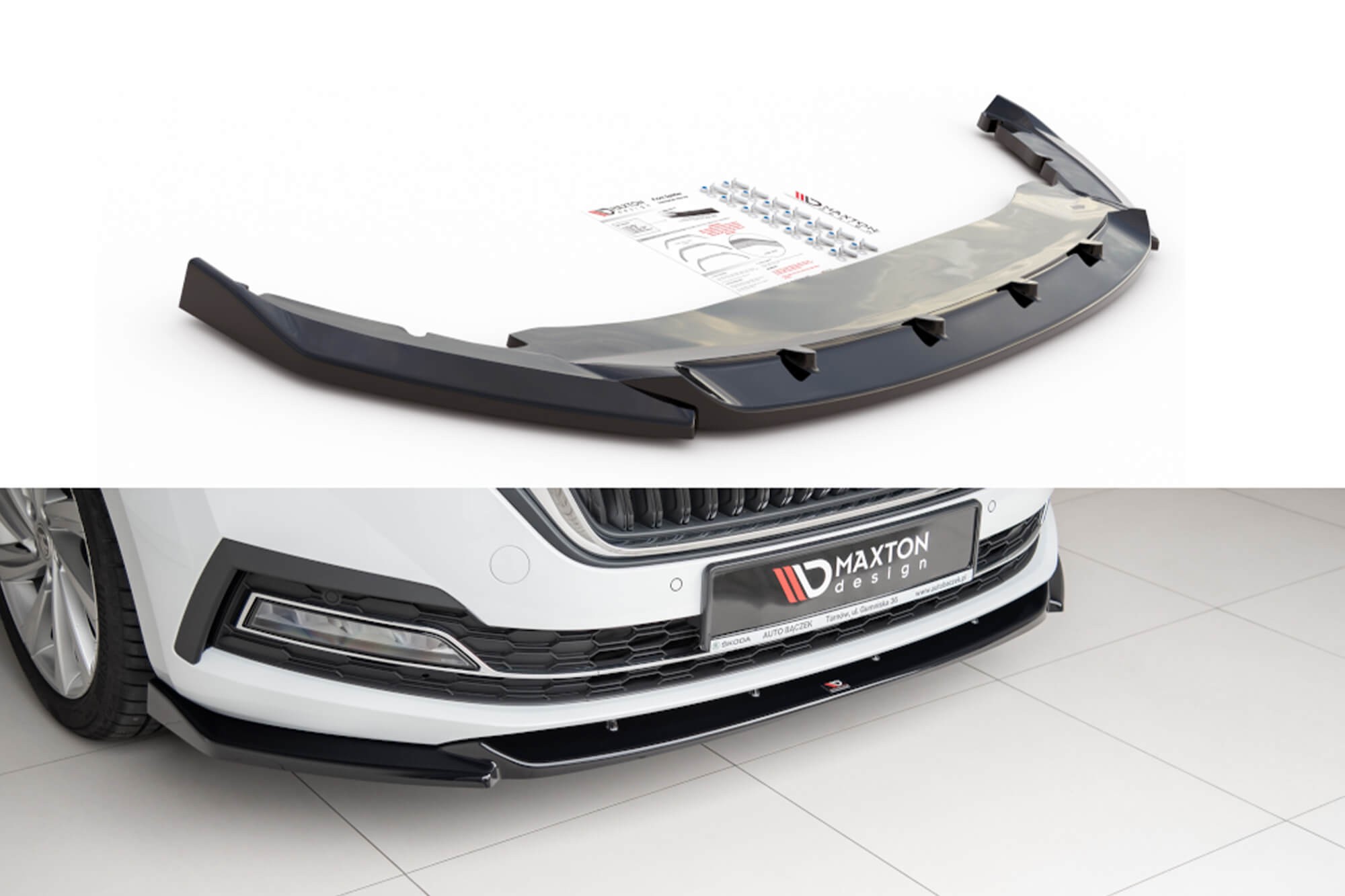 Спойлер Maxton Design версия 1 за стандартна предна броня на Skoda Octavia след 2019 година, черен лак