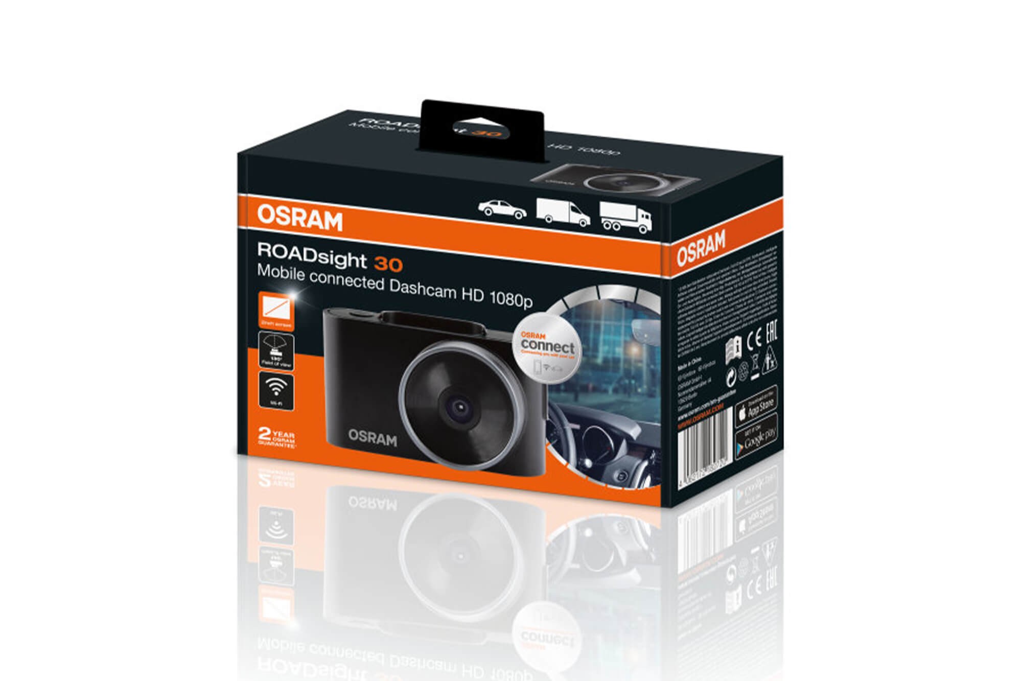 Видеорегистратор Osram ROADsight 30 1080p, 30FPS, Wi-Fi, обхват 130 градуса