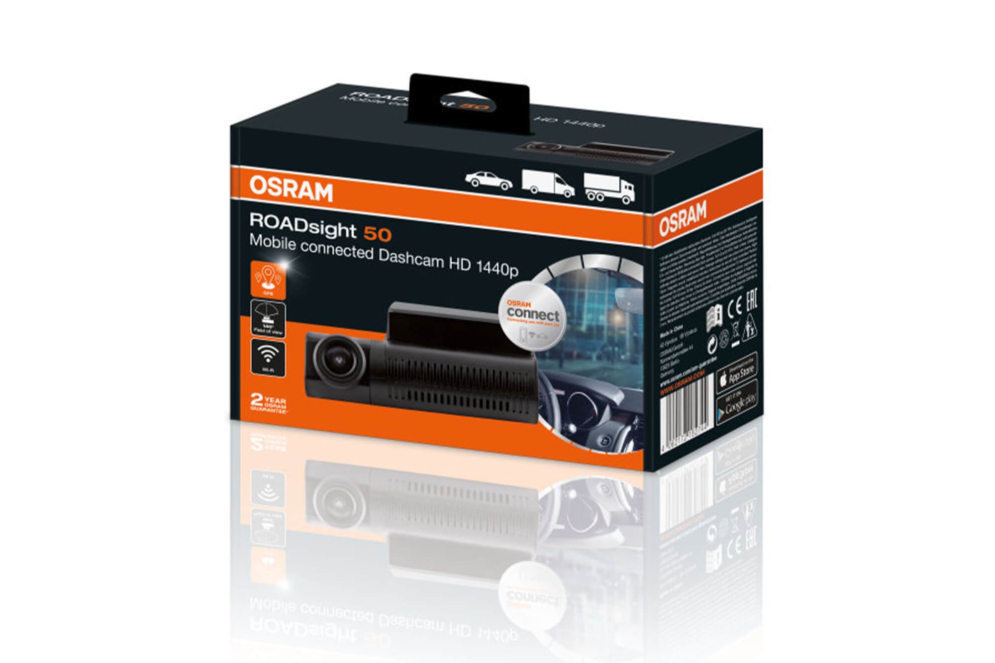 Видеорегистратор Osram ROADsight 50 1440p, 30FPS, Wi-Fi, GPS, обхват 140 градуса