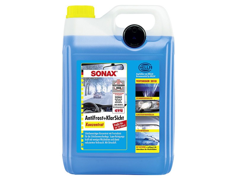 Зимна течност за чистачки SONAX AntiFrost + Klarsicht, концентрат, 5L с аромат на лимон