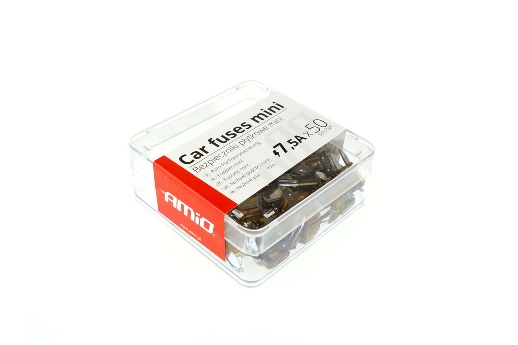 Кутия Mini бушони Amio 7.5A кафяви, 50 броя