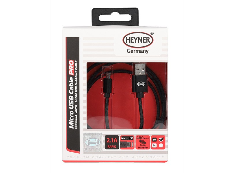 USB кабел Heyner Pro тип Micro USB 1м черен