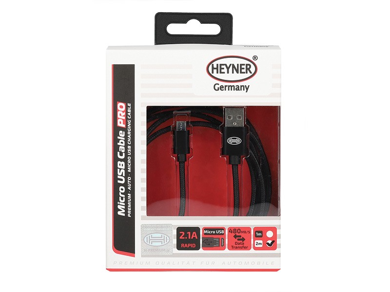USB кабел Heyner Pro тип Micro USB 2м черен