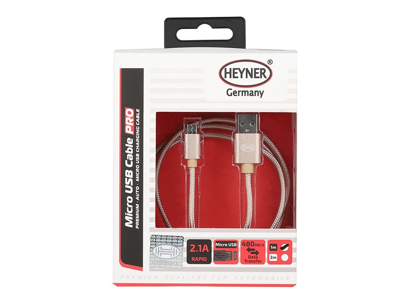 USB кабел Heyner Pro тип Micro USB 1м златист