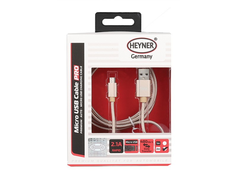 USB кабел Heyner Pro тип Micro USB 2м златист