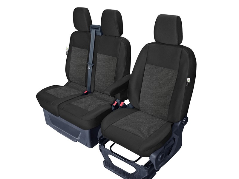 Тапицерия Kegel Tailor Made за единична + двойни седалки на Ford Transit Custom 2012-2023, черни с шарка