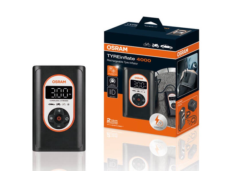 Компресор Osram TYREinflate 4000 за гуми, 8.3 bar, 12V DC, 90dB, с вградена батерия 5000mAh