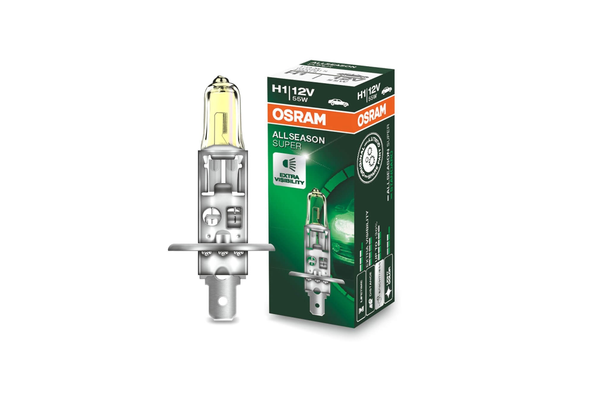 Халогенна крушка Osram H1 All season 12V, 55W, P14.5s, 1 брой