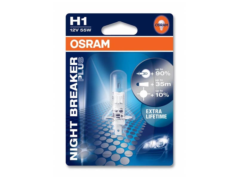 Халогенна крушка Osram H1 Night Breaker Plus 12V, 55W, P14.5s, 1 брой