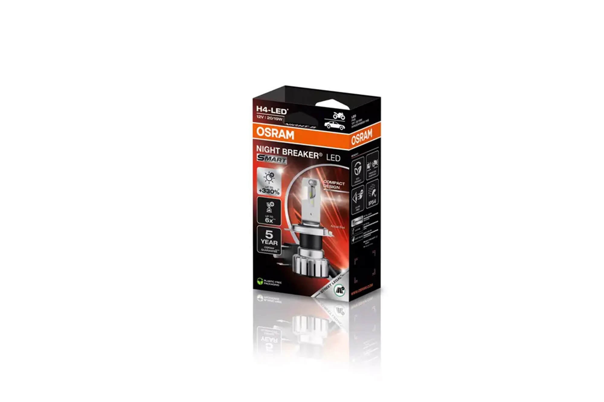 LED крушка Osram за фарове H4 Night Breaker Smart студено бяла светлина, 12V, 20/19W, 6000K, 1650LM