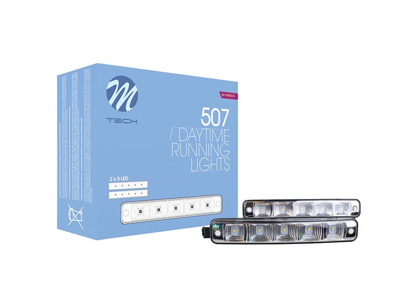 LED дневни светлини M-Tech 8W, 12V, 6000K, E8, 190x32x43mm